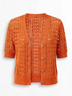 Women’s Crochet Knit Cardigan – V-Neck Button Front & Lightweight Elegance