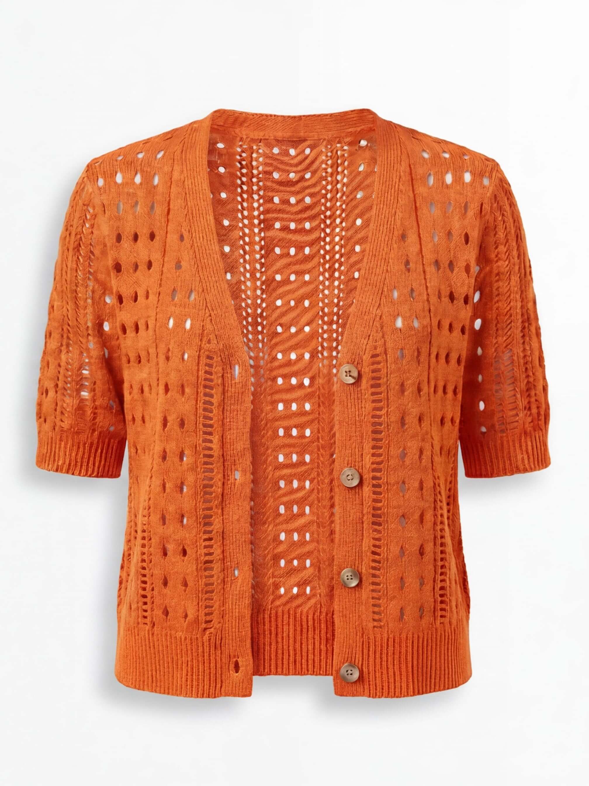 Women’s Crochet Knit Cardigan – V-Neck Button Front & Lightweight Elegance