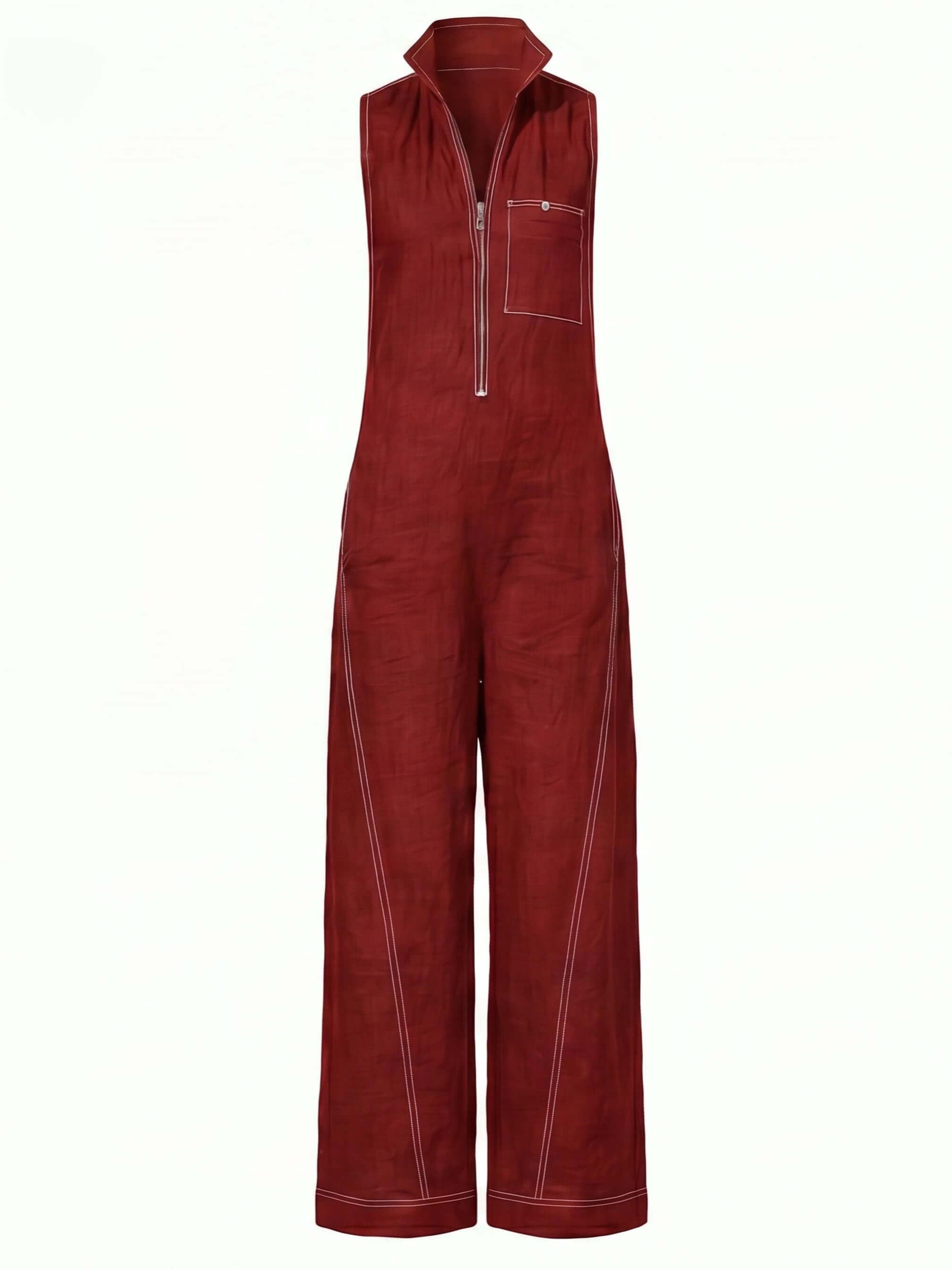 Women’s Sleeveless Zip Front Wide-Leg Jumpsuit