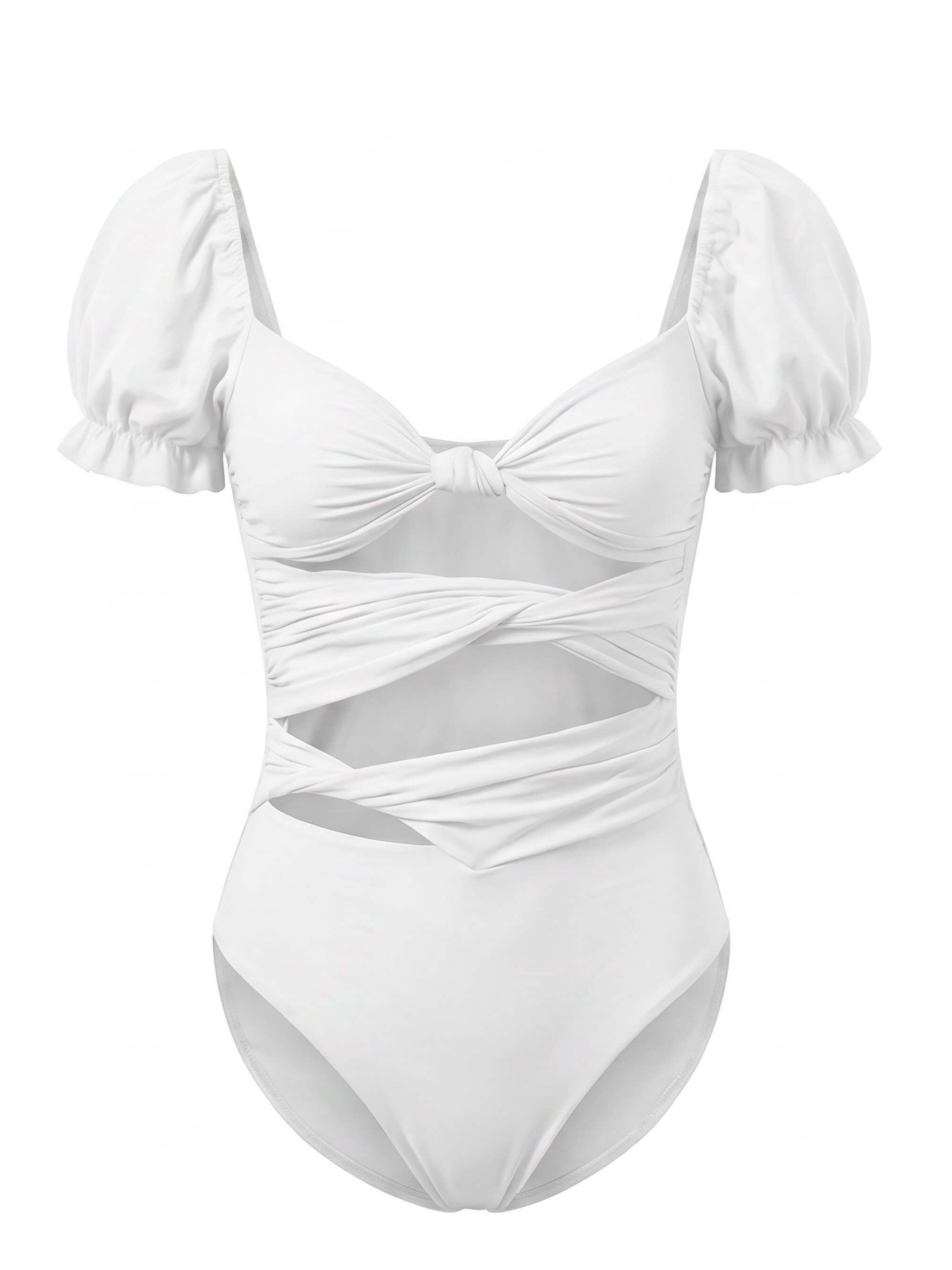 Women’s Puff Sleeve Cut-Out One-Piece Swimsuit