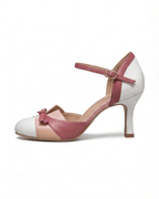 Women’s Pastel Colorblock Heels with Bow Ankle-Strap