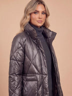 Women’s Long Quilted Puffer Coat with High Collar