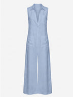 Women’s Sleeveless Collared Wide-Leg Jumpsuit