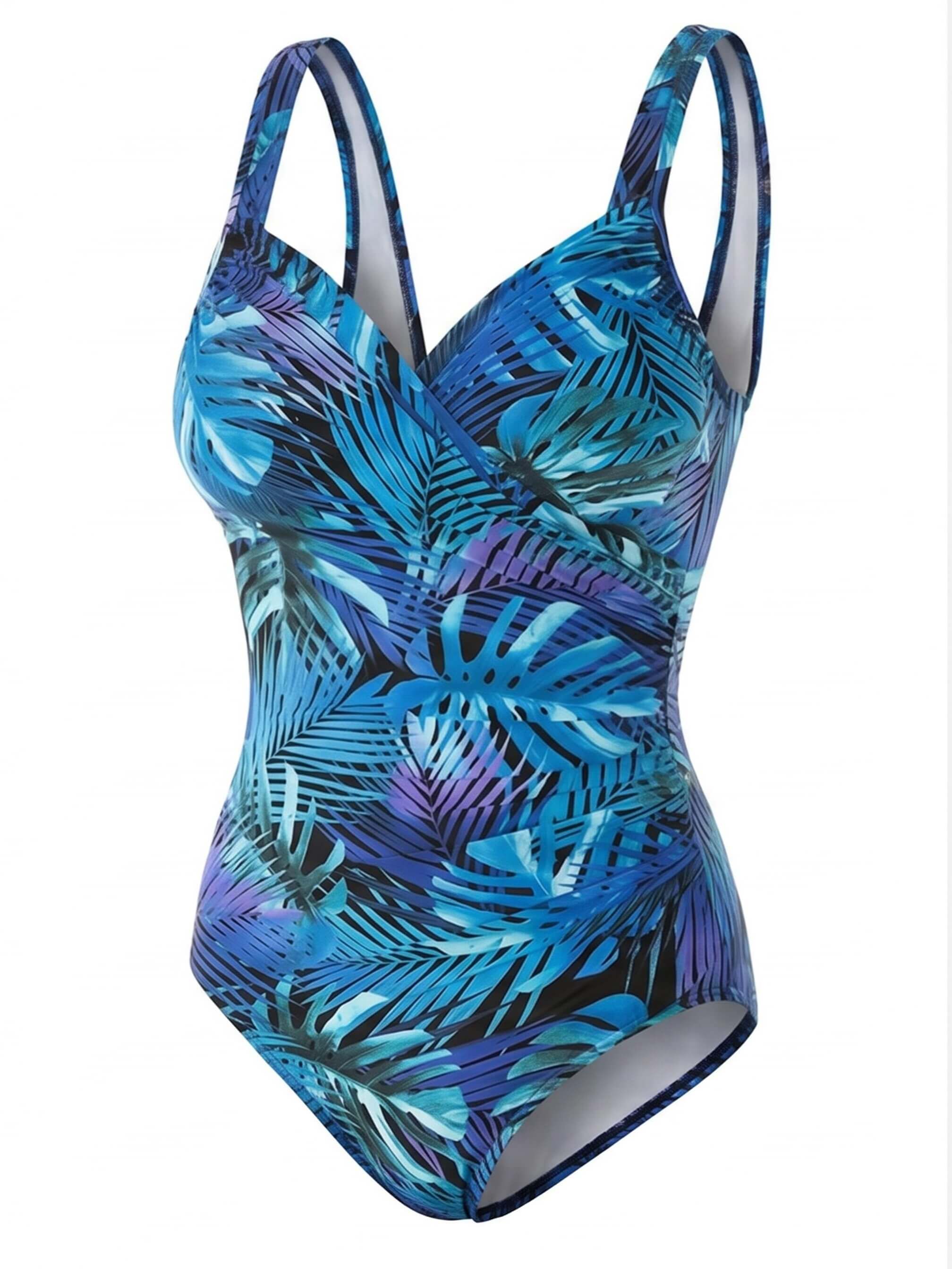 Women’s Tropical Leaf Wrap One-Piece Swimsuit