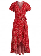 Women’s Dress – Wrap V-Neck Asymmetrical Summer Dress