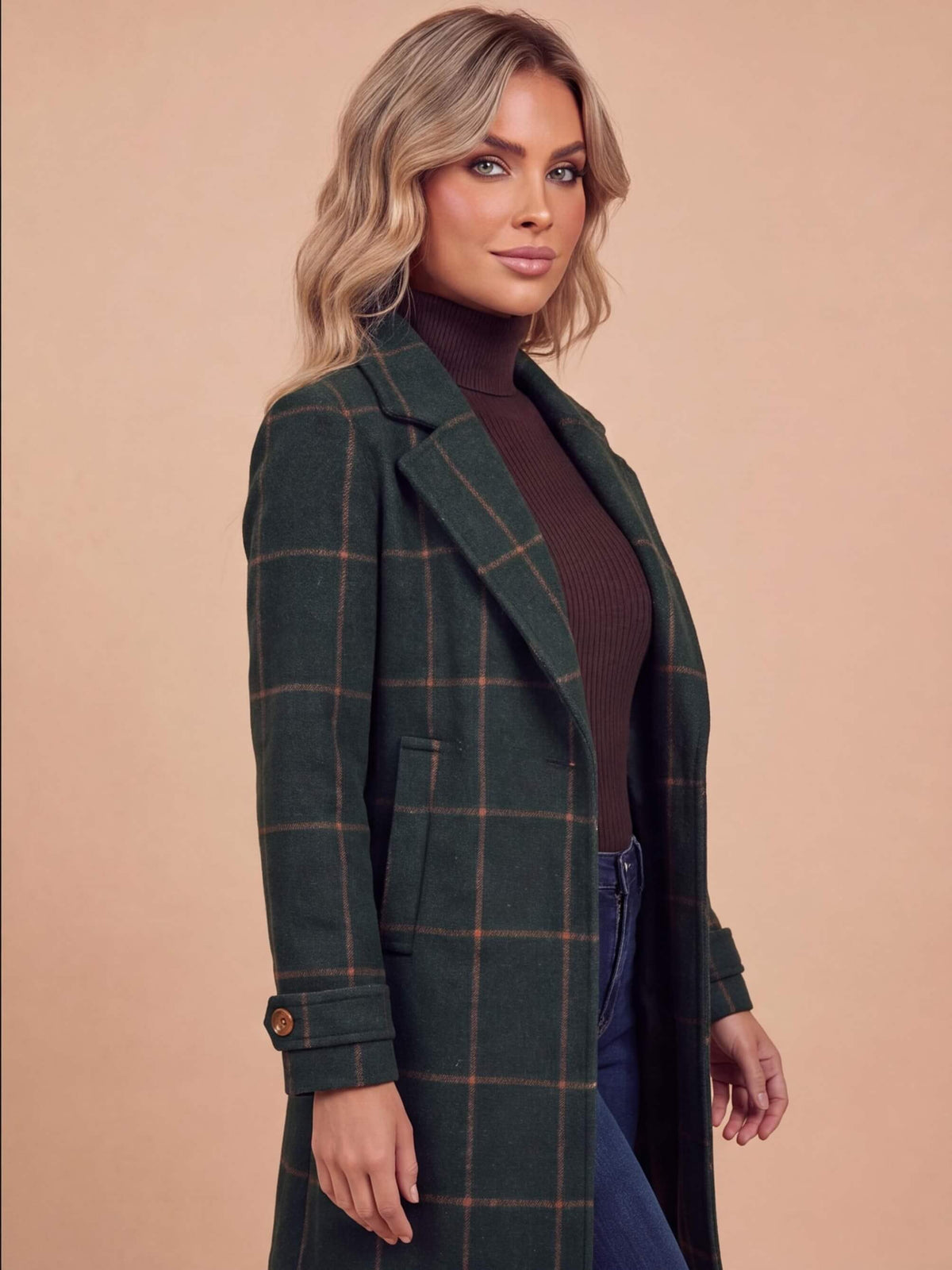 Women’s Plaid Longline Button-Up Coat