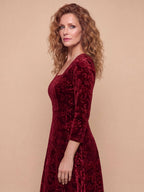 Women’s Embroidered Velvet-Look Square Neck Midi Dress