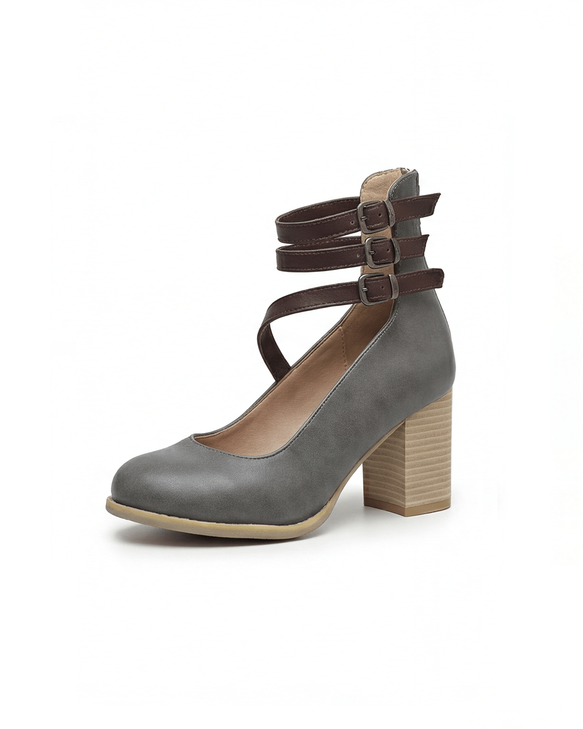 Women’s Block Heel Pumps with Triple-Strap