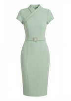 Cap Sleeve Midi Dress with Wrap Neckline