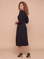 Women’s Belted Long-Sleeve Midi Dress