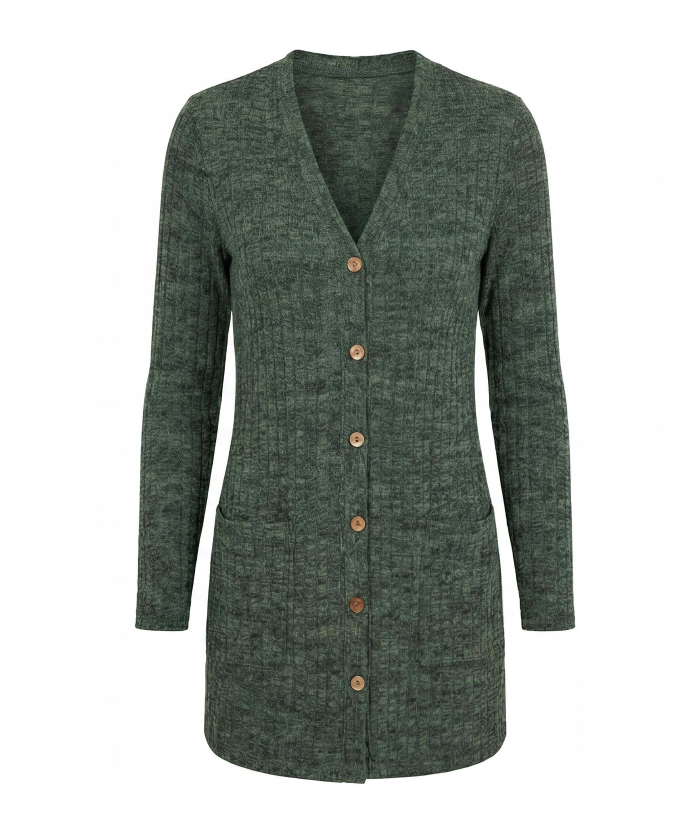 Women’s Elegant Knit Cardigan – Textured V-Neck & Light Stretch Comfort