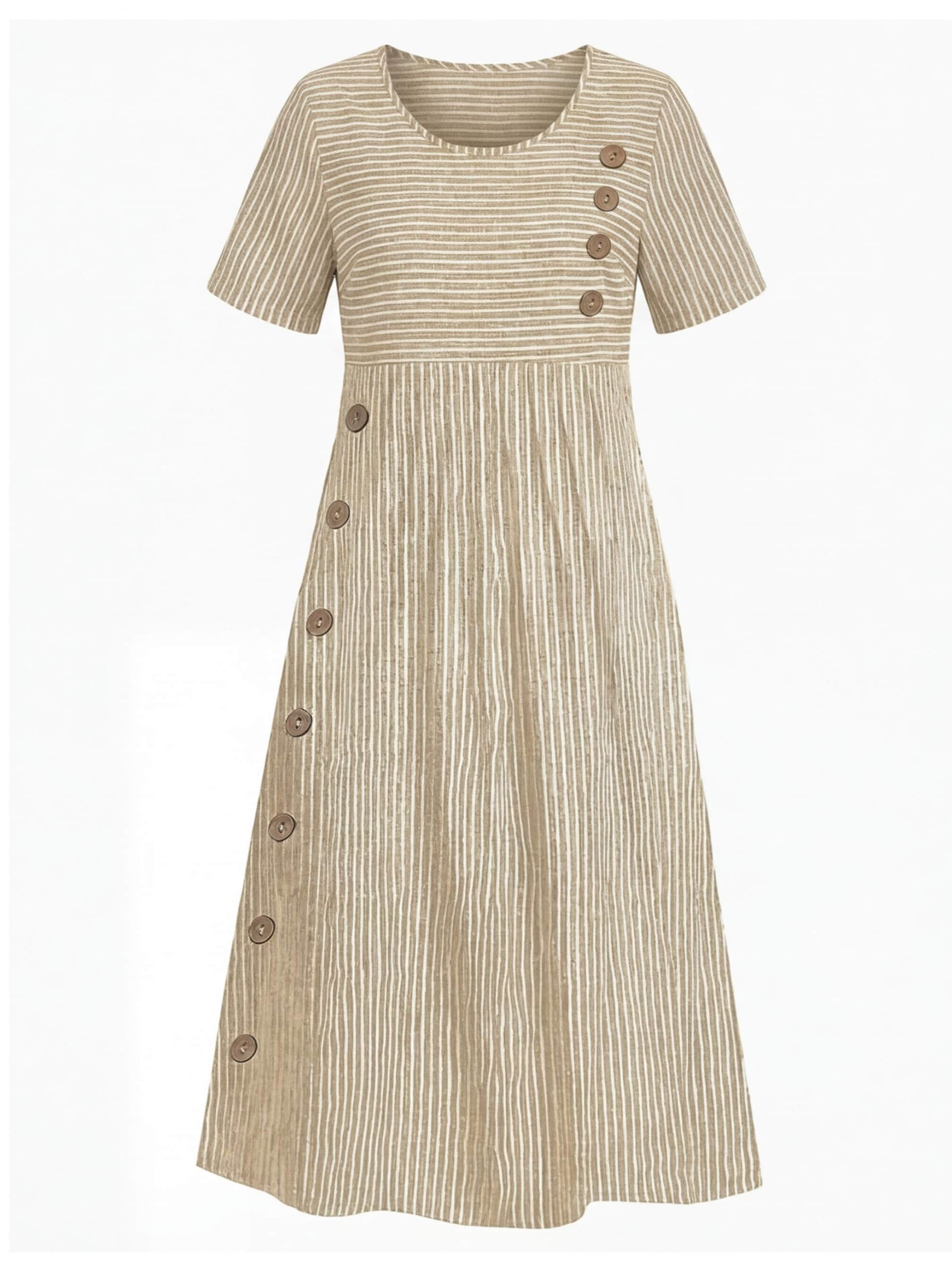 Women’s Striped Midi Dress with Button Detail