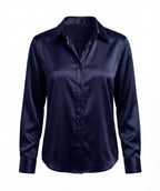 Satin Button Blouse with Lapel Collar