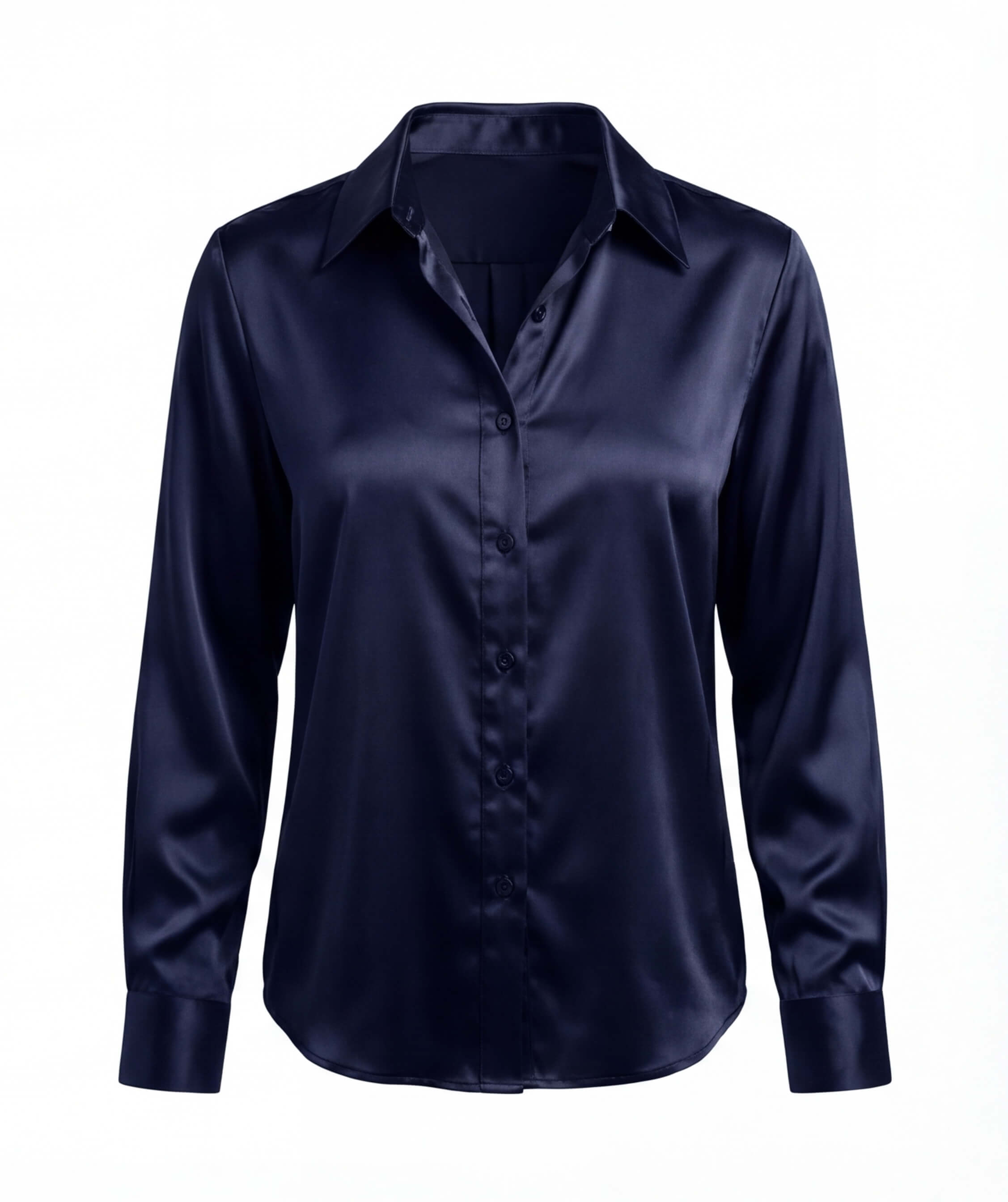 Satin Button Blouse with Lapel Collar