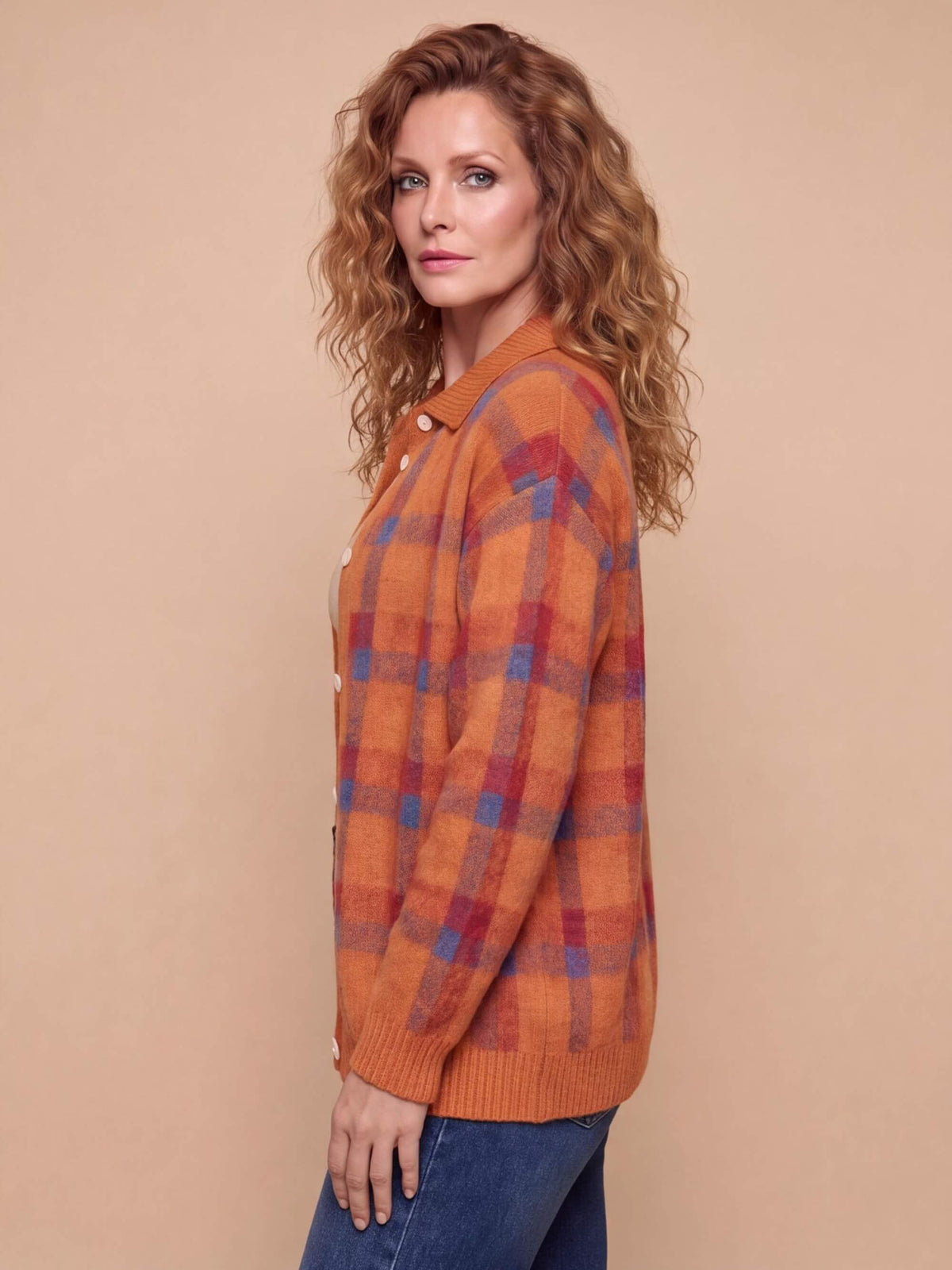 Women’s Plaid Knit Button-Up Cardigan