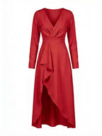 Women’s asymmetrical midi dress with a V-neck