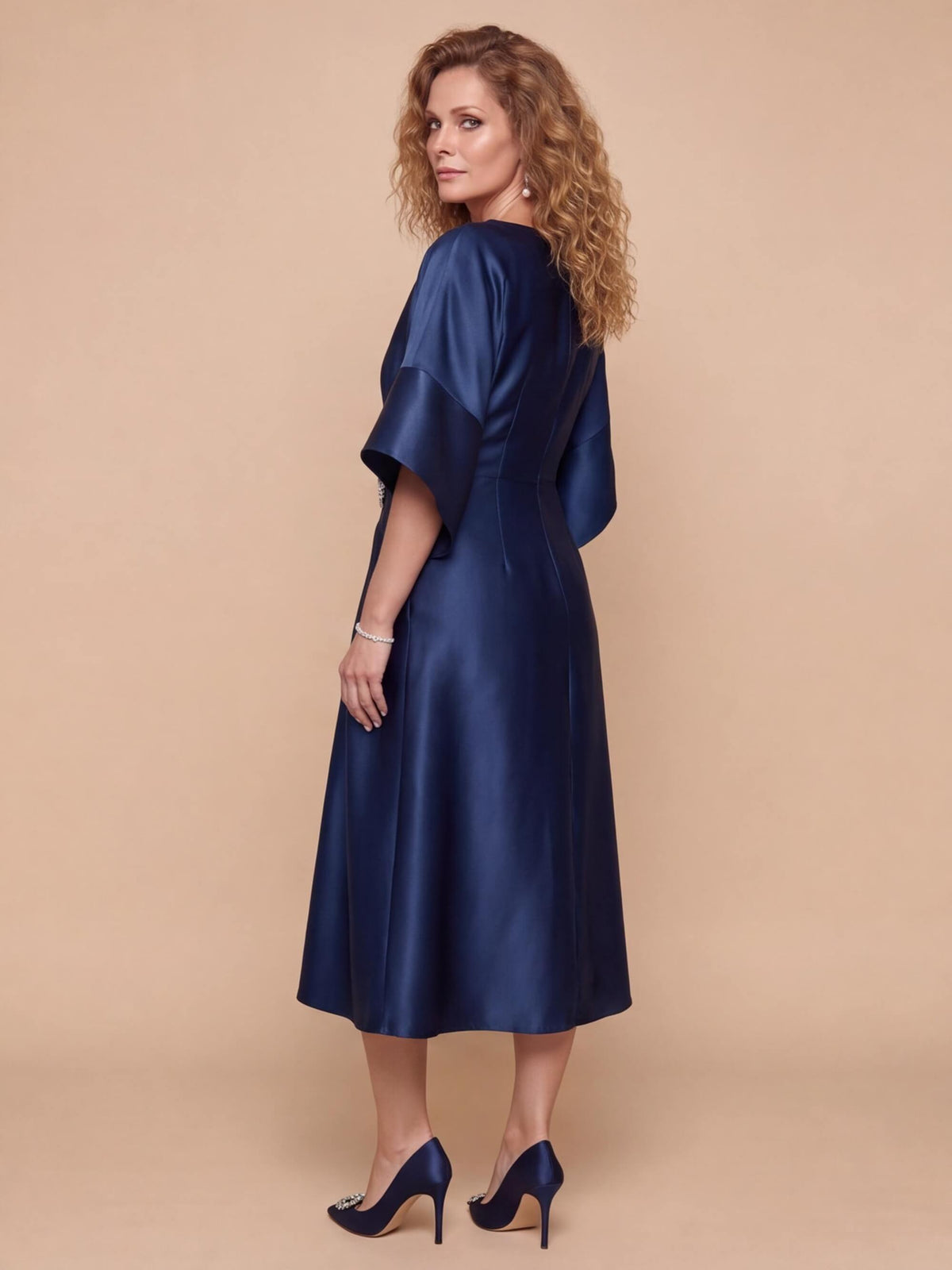 Women’s Draped Embellished Midi Evening Dress