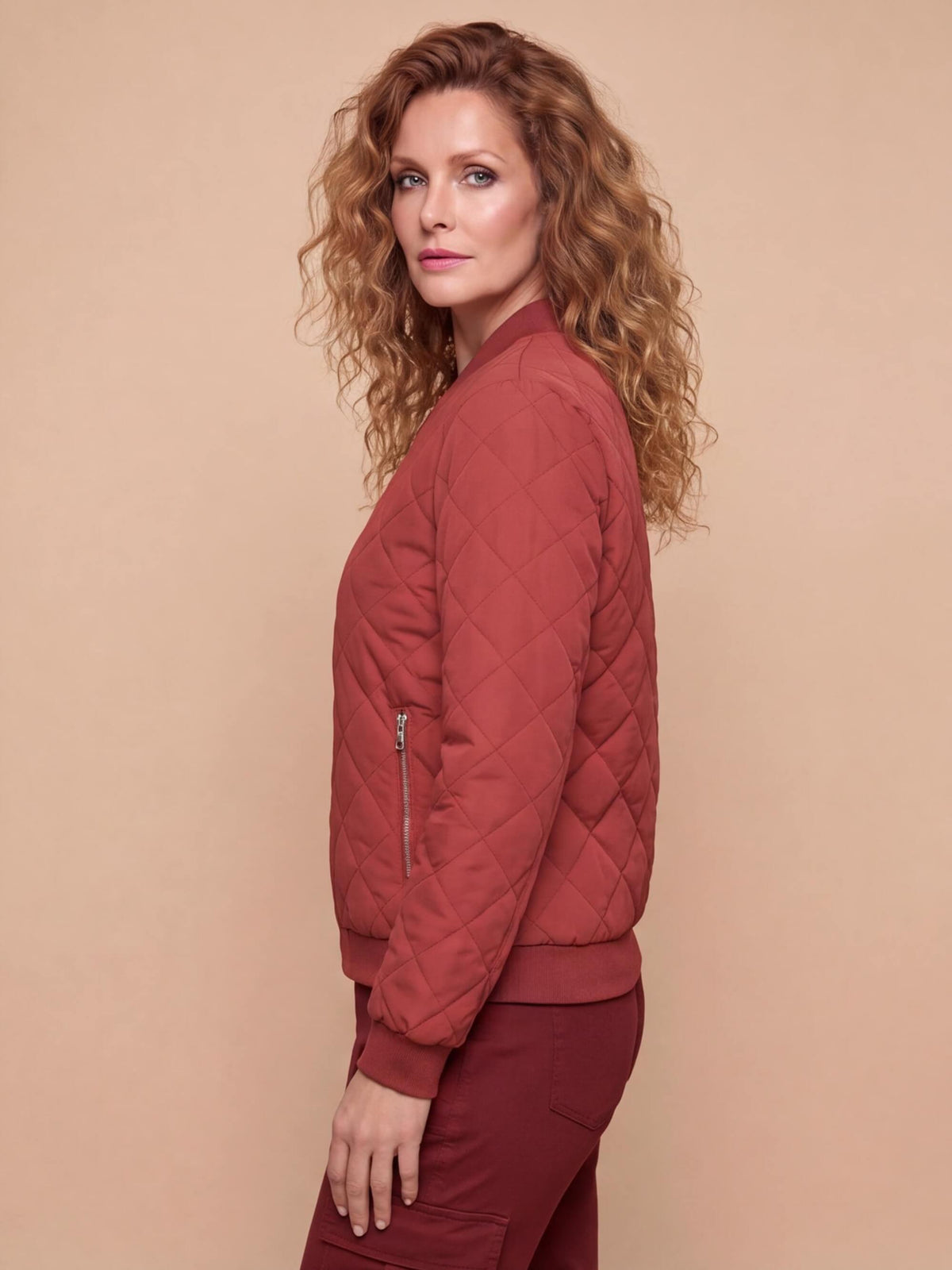 Women’s Quilted Bomber Jacket with Zip Front