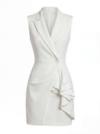 Women’s Sleeveless Blazer Dress – Tailored Elegance with Ruffle Detail