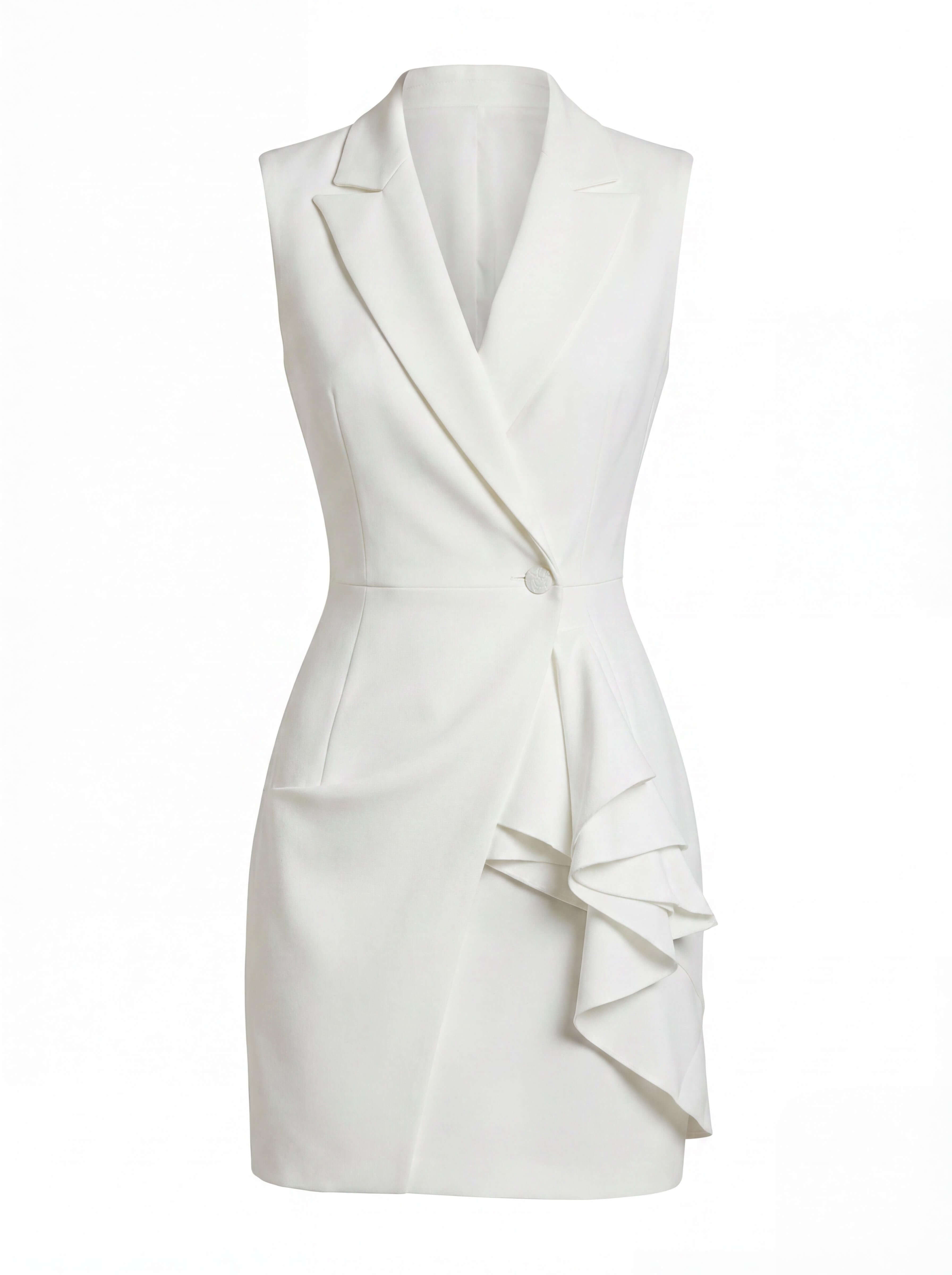 Women’s Sleeveless Blazer Dress – Tailored Elegance with Ruffle Detail