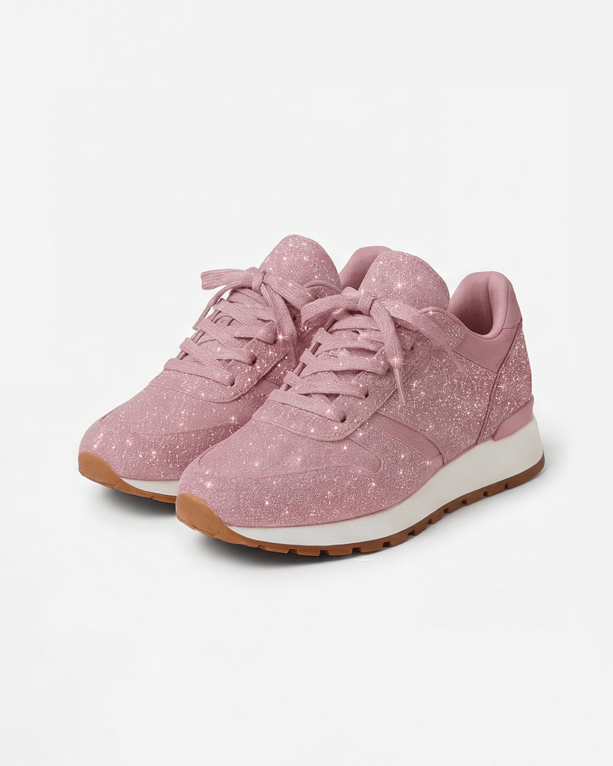 Women’s Glitter Sneakers- Low-Top Lace-Up