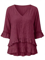 Women’s V-Neck Ruffle Hem Blouse