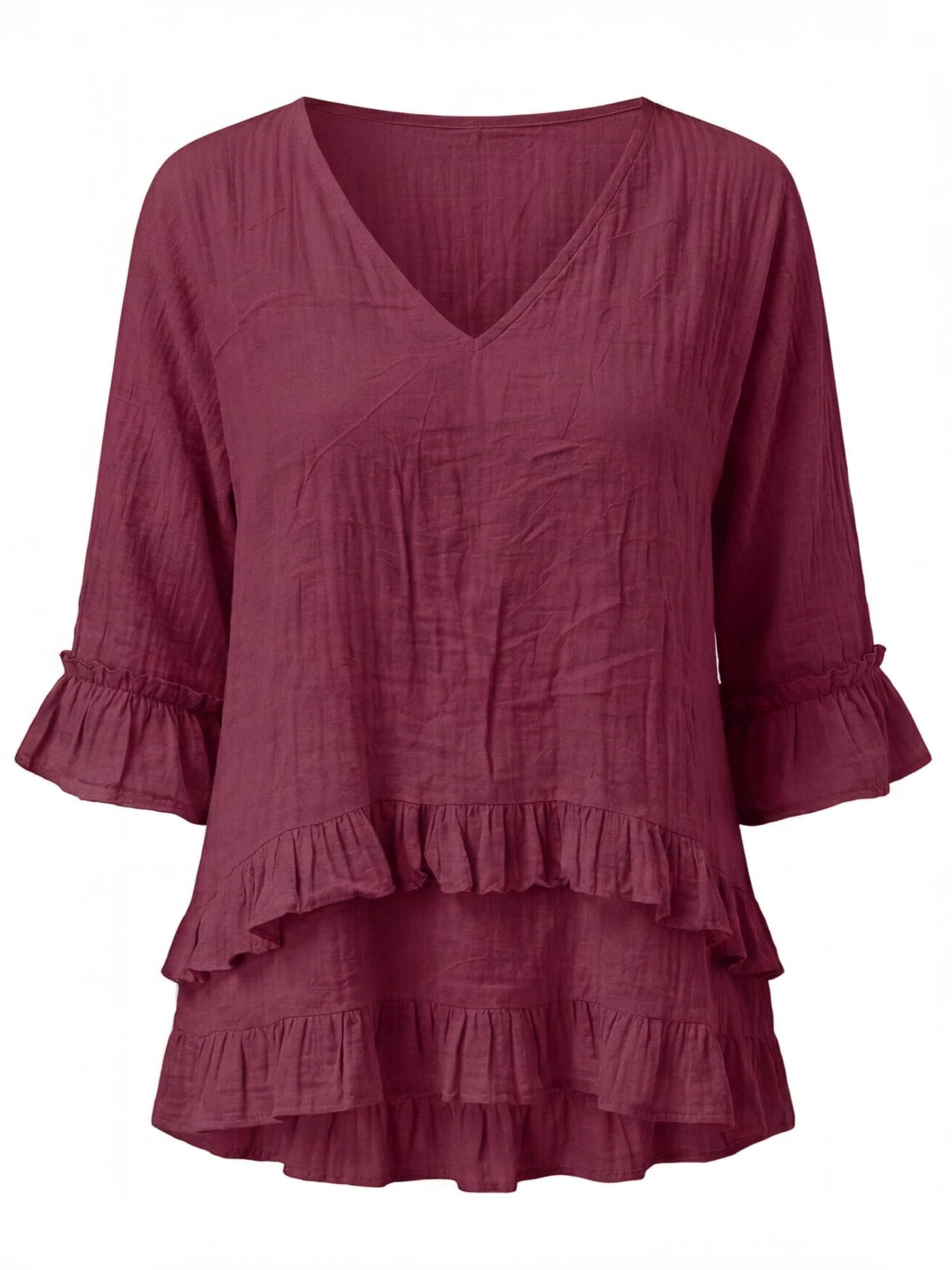 Women’s V-Neck Ruffle Hem Blouse