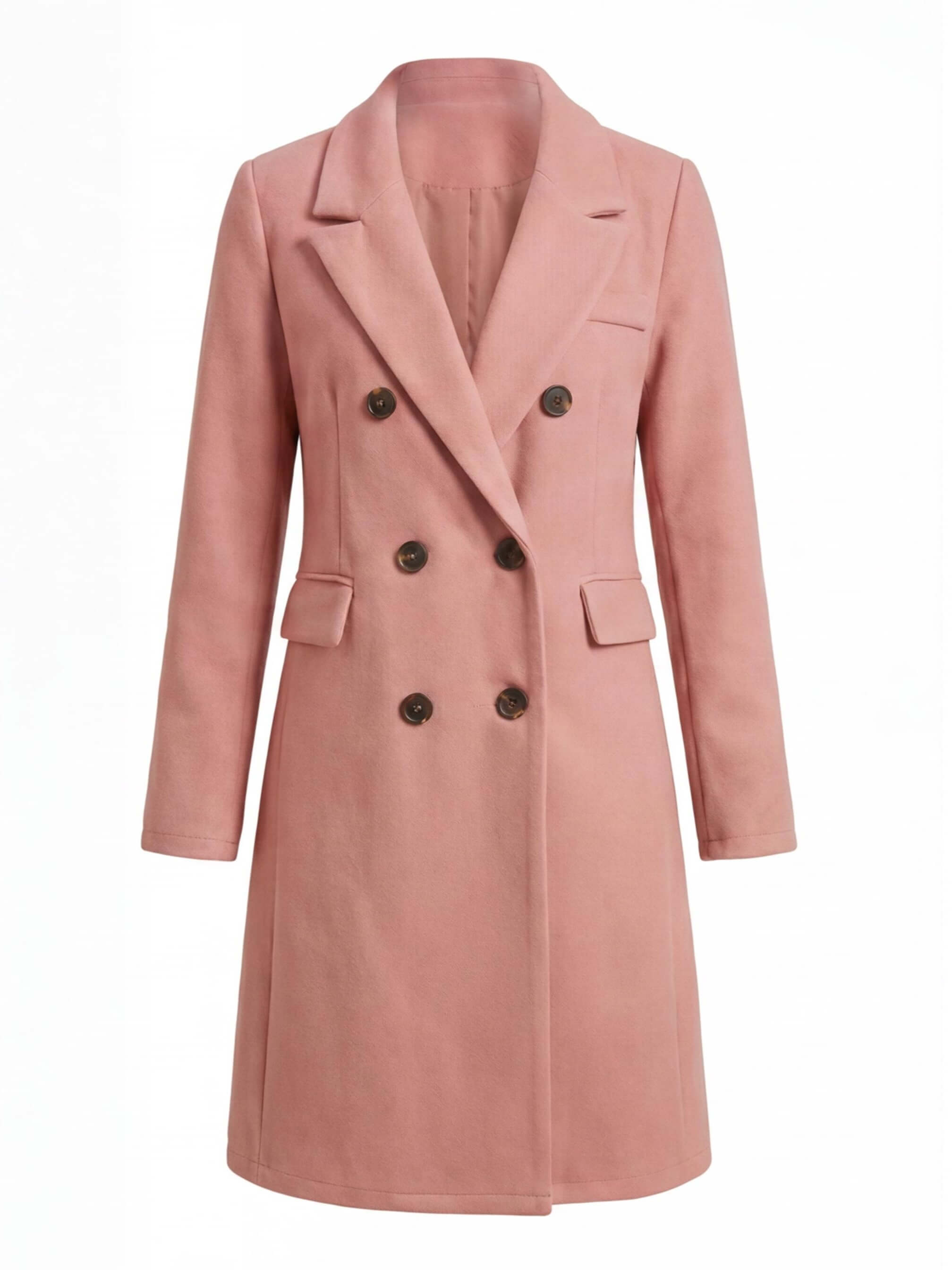 Women’s Double-Breasted Mid-Length Coat – Tailored Lapel & Waist-Defining Fit