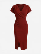 Women’s Midi Dress – Elegant V-Neck Silhouette with Front Split