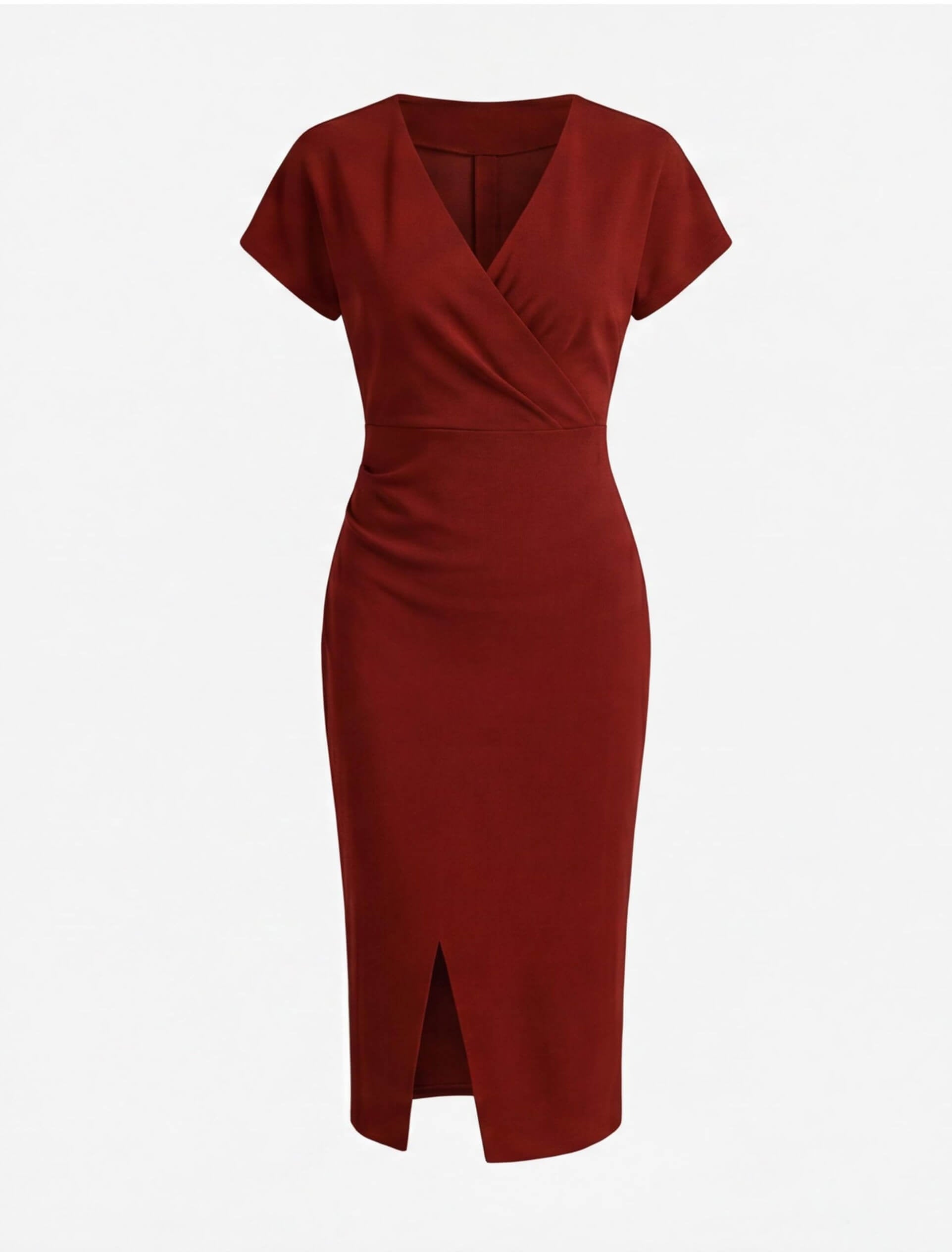 Women’s Midi Dress – Elegant V-Neck Silhouette with Front Split