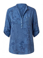 Women's printed blouse with a turn-down collar
