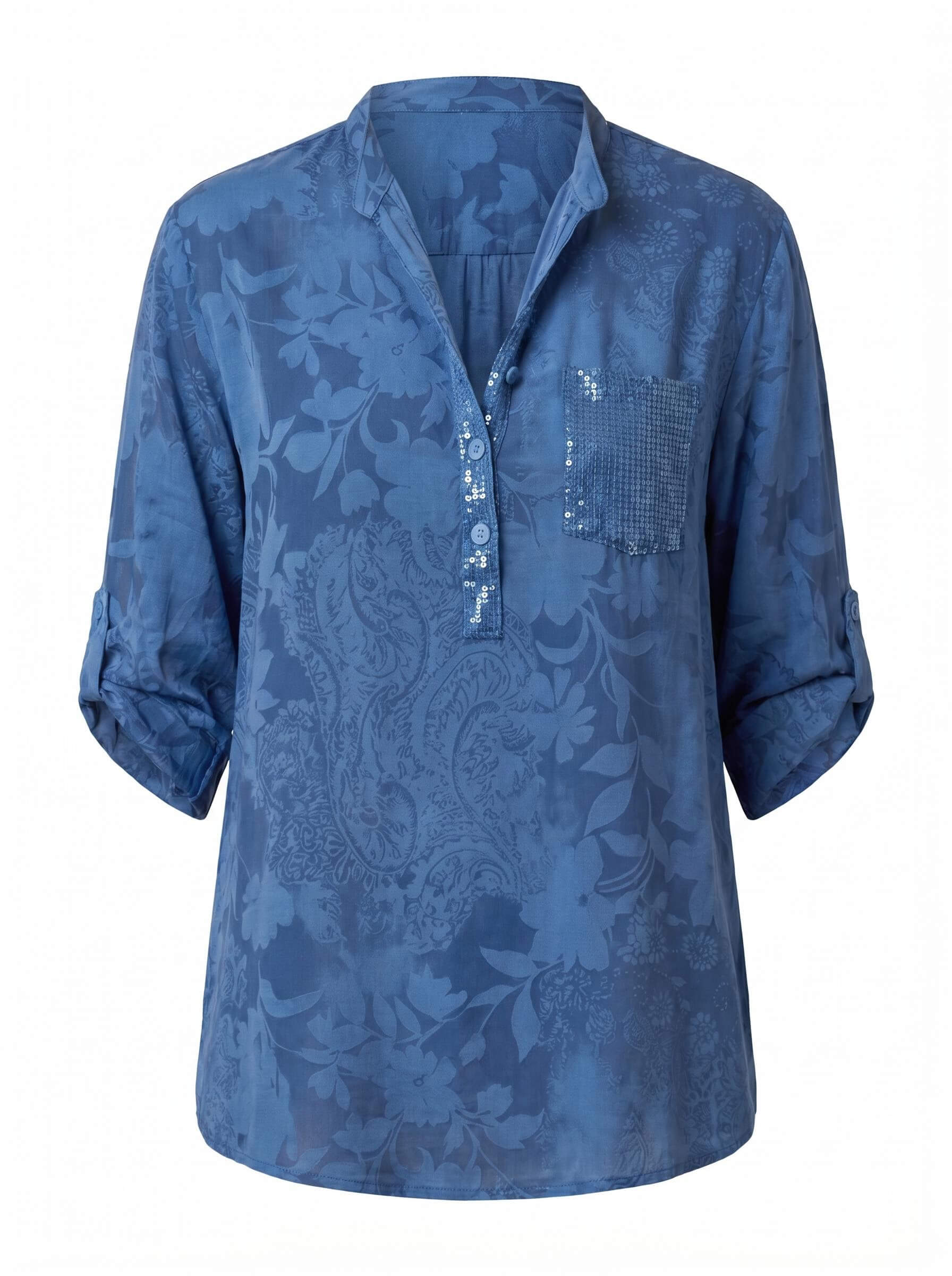 Women's printed blouse with a turn-down collar