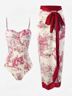 Women’s Toile Print Swimsuit and Sarong Set
