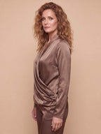 Women’s Long-Sleeve Satin-Look Wrap Blouse