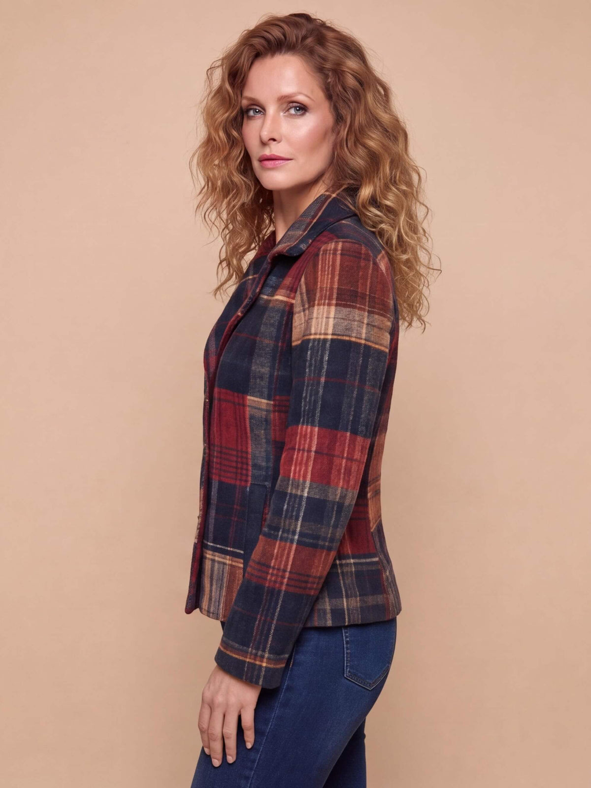 Women’s Plaid Button-Up Lapel Jacket