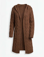 Women’s Hooded Cable Knit Cardigan – Longline Warmth & Pocket Comfort