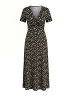 Elegant Women’s Floral V-Neck Dress – Smocked Bodice & High-Stretch Comfort