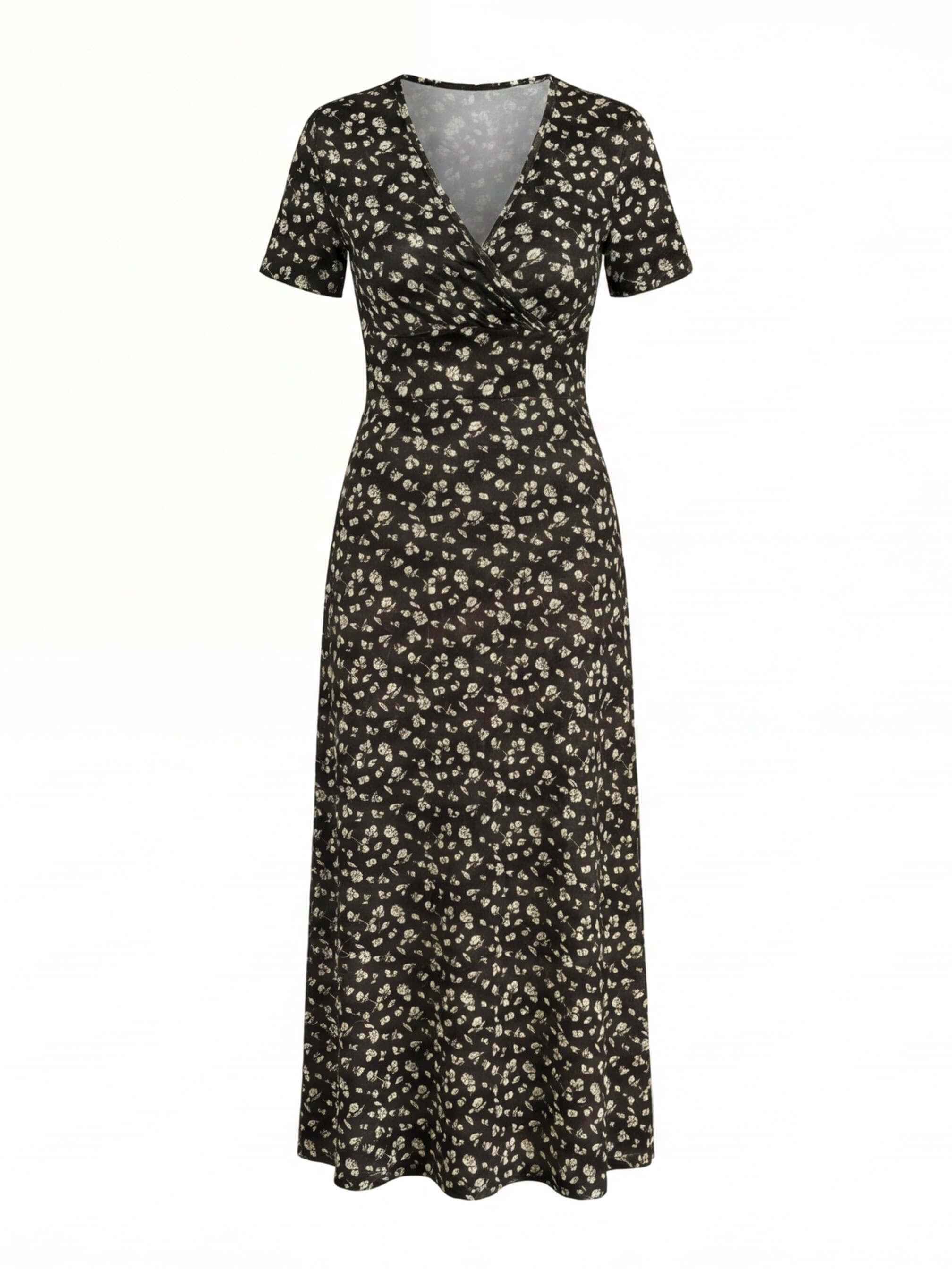 Elegant Women’s Floral V-Neck Dress – Smocked Bodice & High-Stretch Comfort
