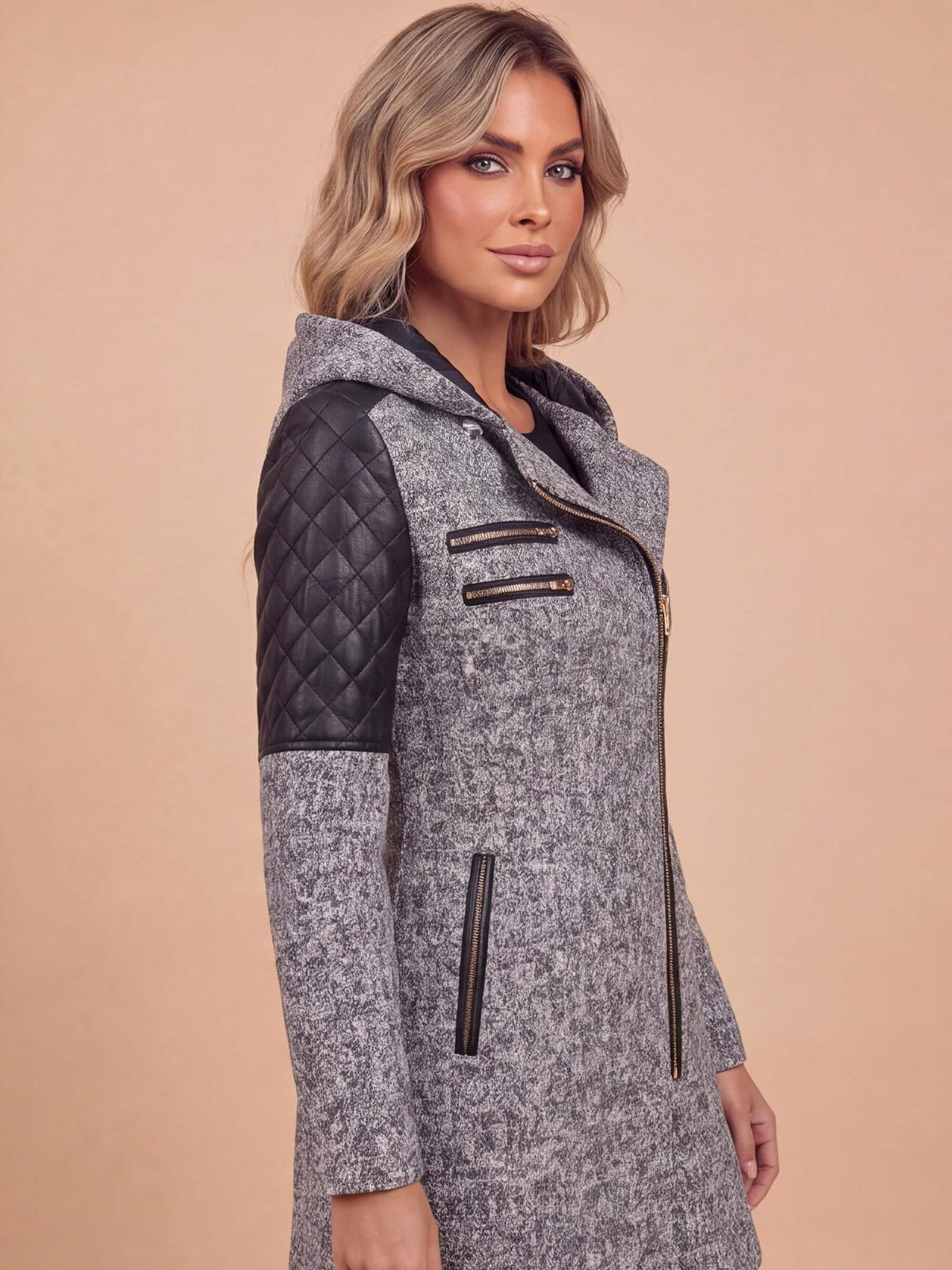 Women’s Textured Hooded Zip-Up Coat