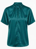 Satin Blouse with Keyhole Neckline and Short Sleeves