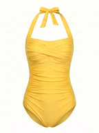 Women’s Halter Ruched One-Piece Swimsuit