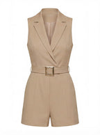 Sleeveless Plunging V-Neck Belted Romper