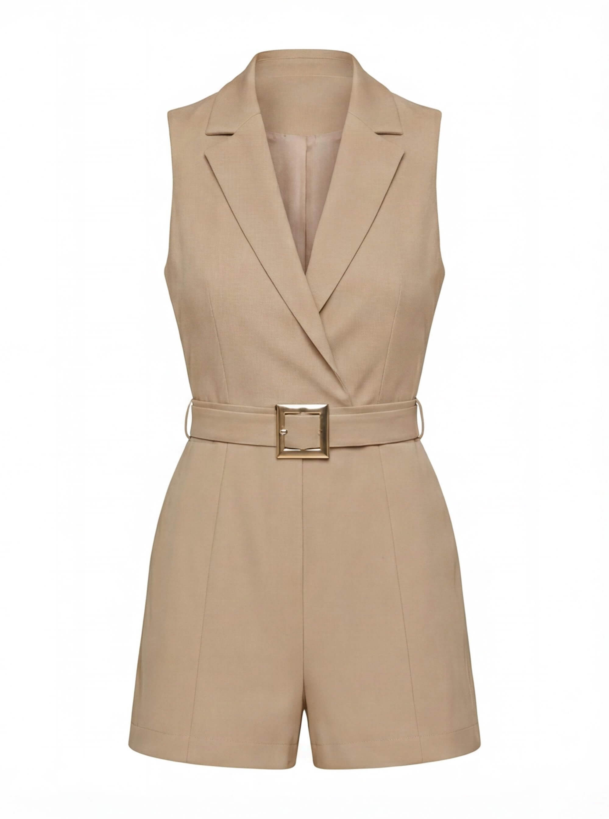 Sleeveless Plunging V-Neck Belted Romper