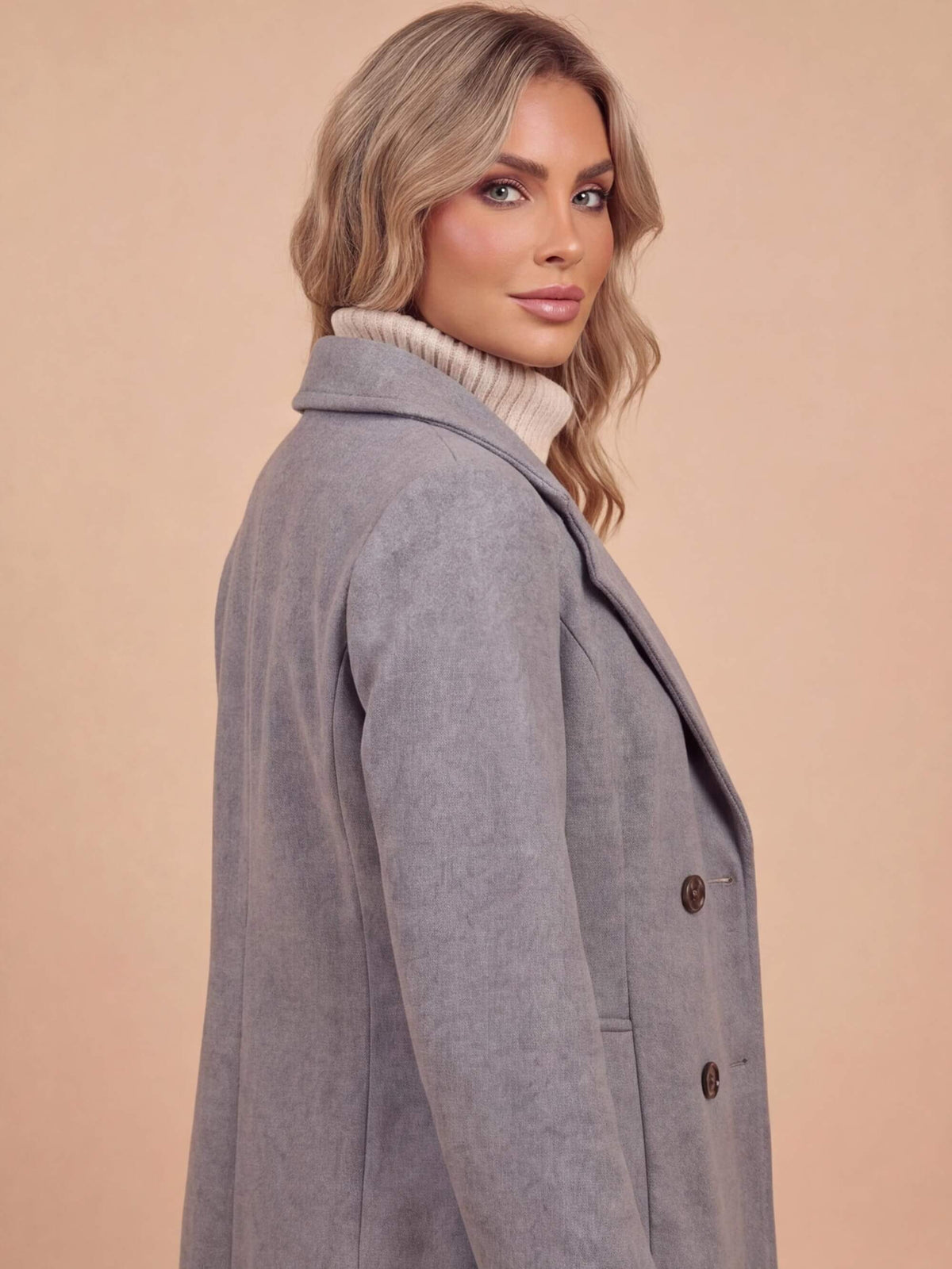 Women’s Double-Breasted Longline Coat with Wide Lapels