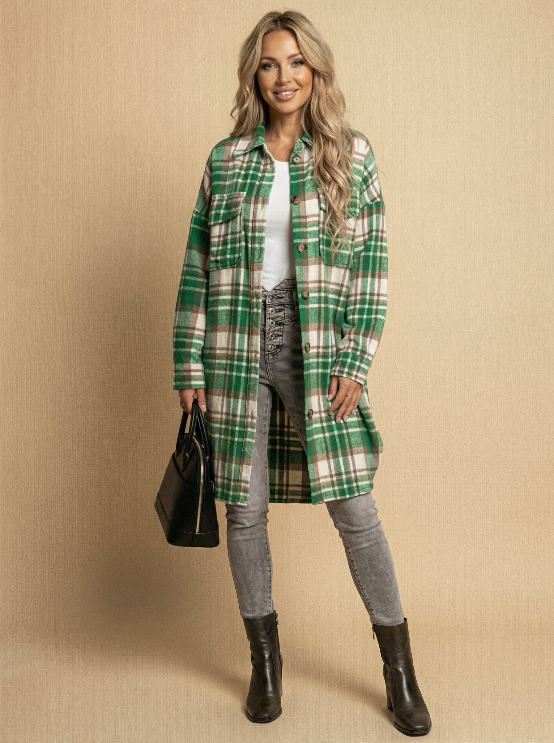 Women’s Plaid Shirt Jacket –  Loose Spring/Fall Fit