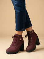 Women’s Mid-Heel Ankle Boots –  Side Zipper & Buckle Detail