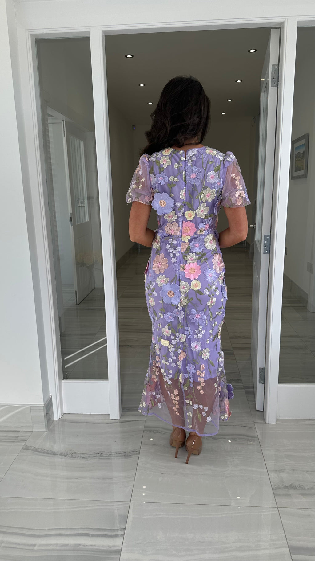 Maribel 3D Floral Midi Dress – Lilac