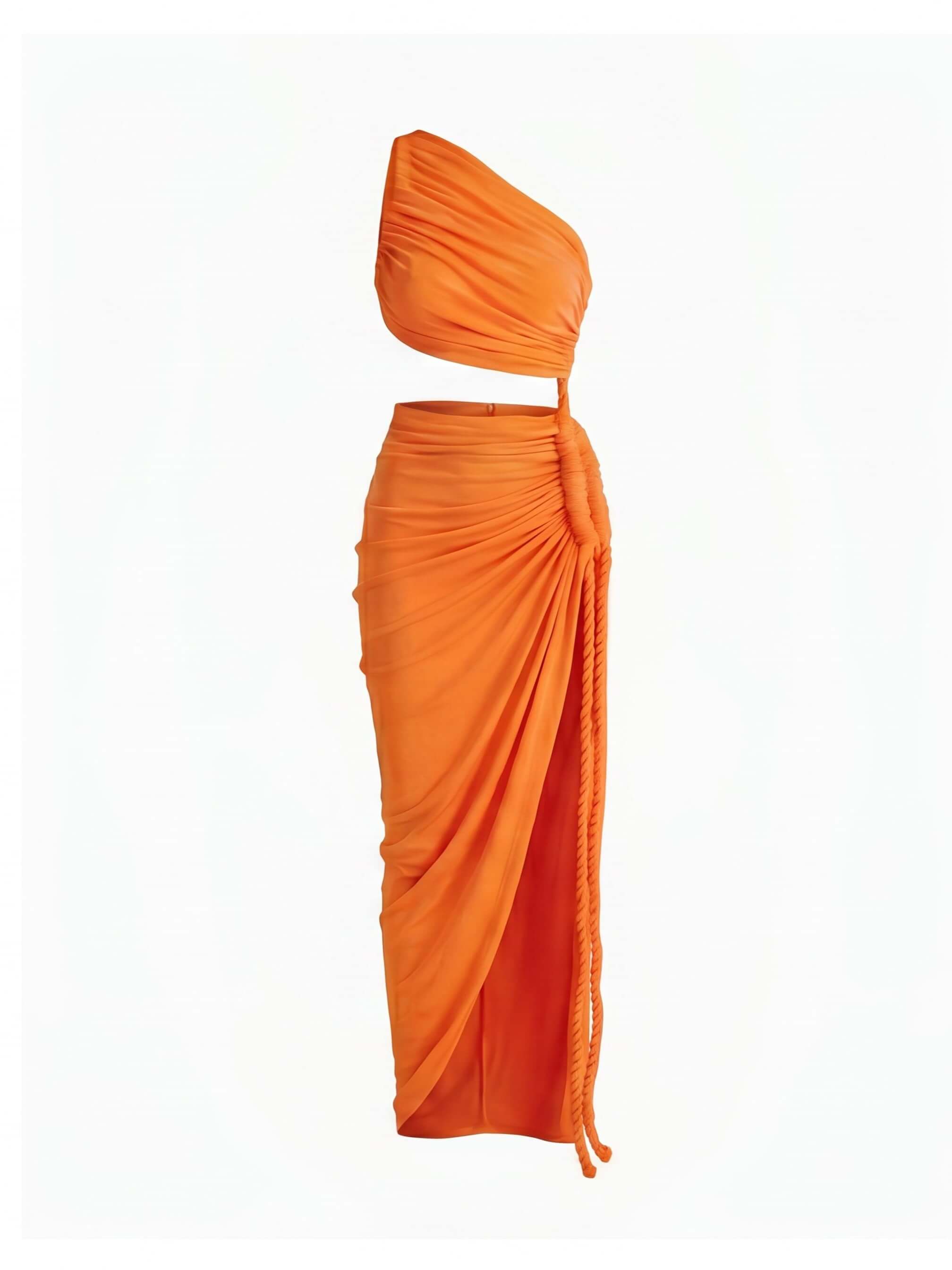 Women’s One-Shoulder Ruched Top and Maxi Skirt Set