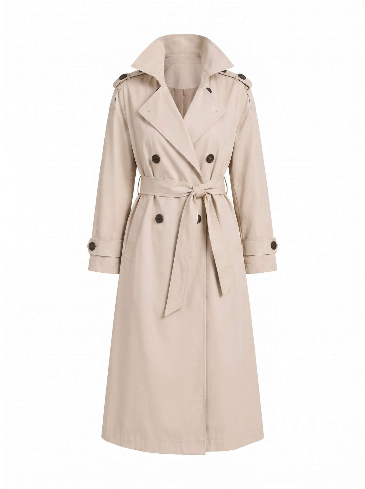 Women’s Double-Breasted Belted Trench Coat with Shoulder Tabs
