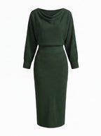 Draped Midi Dress with Cowl Neckline
